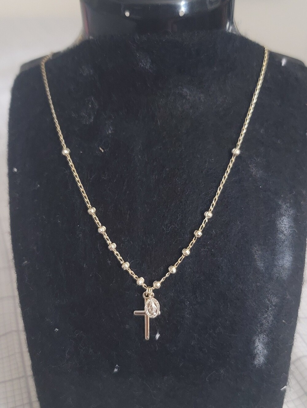 Sterling Silver 925 Gold Beaded Cross Pendant Necklace - Women Jewelry